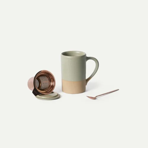 Miniatura 19 de Taza de Té Mora Ceramics con Infusor de Hojas Sueltas, Cuchara y Tapa, 12 oz, Taza de Café Apta para Microondas y Lavavajillas - Esmalte Cerámico