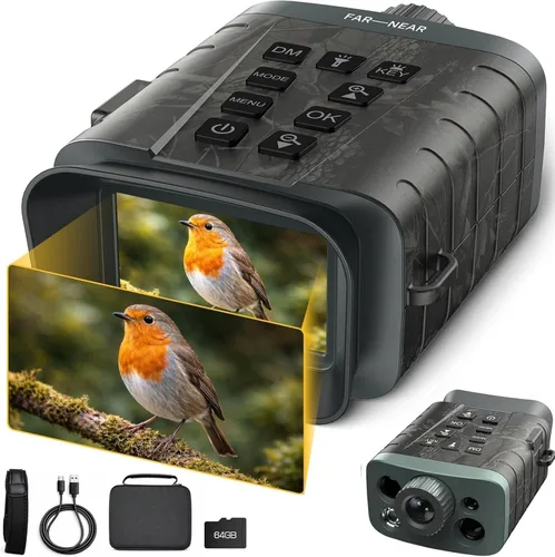 Gafas de visión nocturna con telémetro, video 4K, binoculares de visión nocturna con zoom 18X, recargable de 5000 mAh, tarjeta de 64 GB, telémetro
