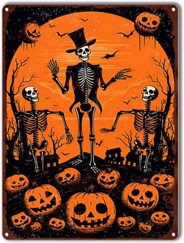 Miniatura 17 de Letrero de hojalata retro con diseño de bruja de Halloween para pared de garaje, pared de taller, 8.00 x 12.00 pulgadas