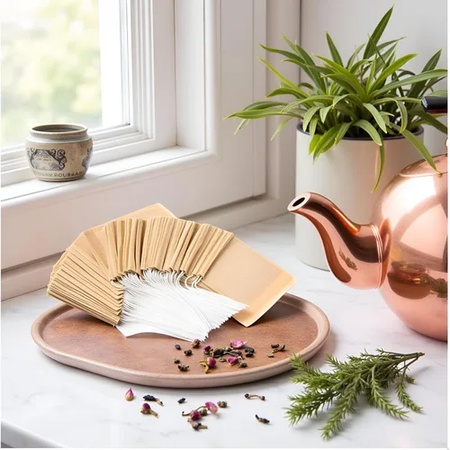 Miniatura 4 de 100 bolsas de té desechables marrones para té de hojas sueltas, bolsas de filtro de té sin blanquear con cordón y compostables, coladores y filtros