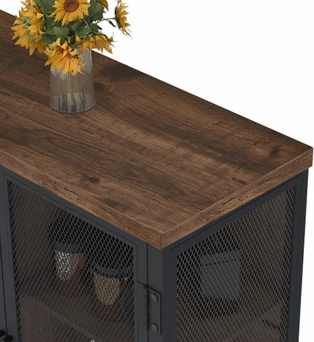 Miniatura 5 de BON AUGURE Armario rústico para barra de café para licor, gabinete de metal de madera de granja con almacenamiento, aparador industrial pequeño