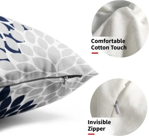 Miniatura 2 de Kawani Juego de 2 fundas de almohada de 12 x 20 pulgadas, diseño geométrico floral de dalia gris, juego de 2 elegantes almohadas lumbares de flores