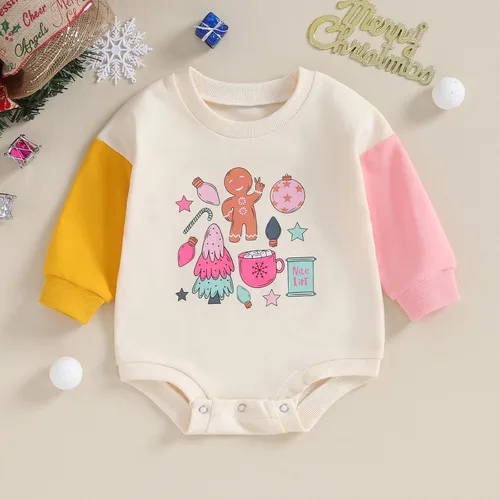 Miniatura 9 de Lamuusaa Traje de Navidad para bebé recién nacida, manga larga, bloque de color, sudadera de gran tamaño, ropa de otoño