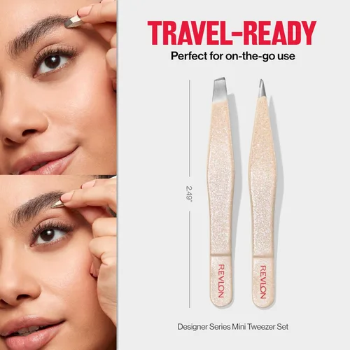 Miniatura 8 de Juego de mini pinzas Revlon Designer Series, kit de herramientas para depilación con puntas oblicuas y en punta, fabricadas en acero inoxidable