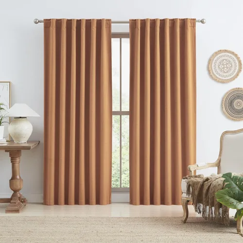 Miniatura 76 de Paneles de cortinas de ventana 100% opacas, con trabillas traseras, bolsillo para barra, gancho, cinturón, aspecto plisado, cortinas para sistema