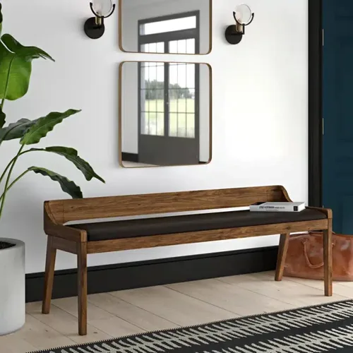 Miniatura 10 de Rasmus - Banco de comedor de madera de imitación de piel sintética, color marrón