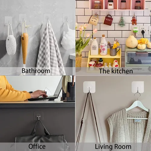 Miniatura 4 de Paquete de 150 ganchos adhesivos de pared de 24 libras (máx.), ganchos autoadhesivos resistentes, transparentes, reutilizables, ganchos de pared