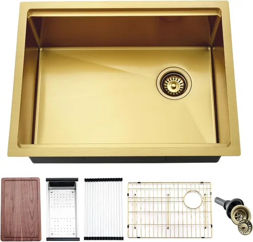Miniatura 15 de Fregadero de cocina de montaje inferior, fregadero de cocina de acero inoxidable de 25 x 19 pulgadas, calibre 16, con estación de trabajo con tabla
