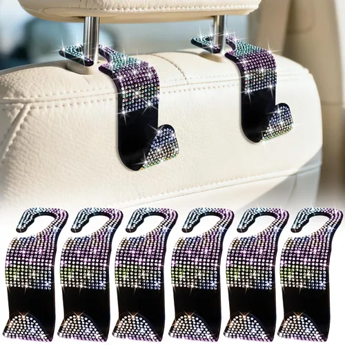 Miniatura 10 de BFXM Paquete de 6 ganchos para reposacabezas de asiento de automóvil, accesorios de automóvil para mujeres y hombres, gancho de soporte para colgar