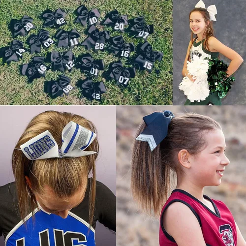 Miniatura 6 de 18 PCS 8" Large American Flag Cheer Hair Bows Ponytail Holder Elastic Band Handmade for Cheerleaders Teen Girls College Sports
