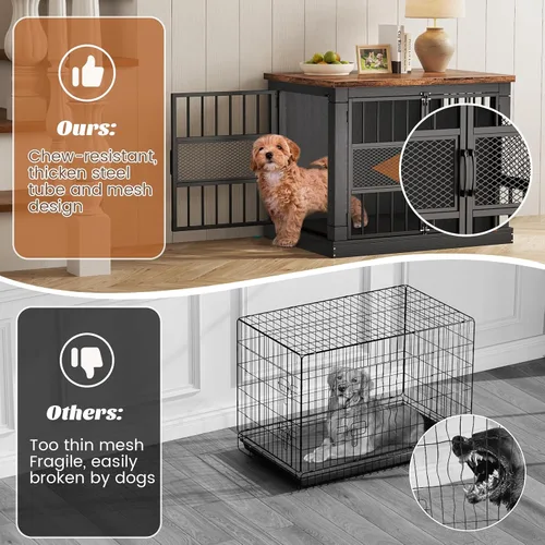Miniatura 3 de VOPEAK Mueble de jaula para perros de 27.5", jaula para perros resistente a mordiscos para perros pequeños y cachorros, jaulas para perros
