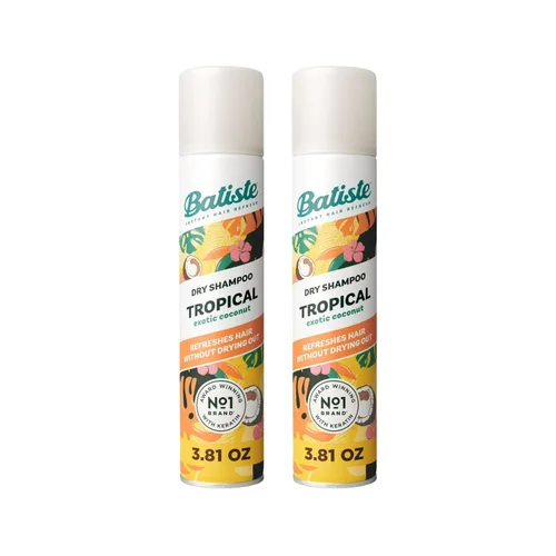 Batiste Champú seco, fragancia tropical, refresca el cabello y absorbe el aceite entre lavados, champú sin agua para mayor textura y cuerpo del