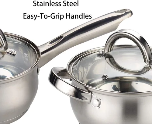 Miniatura 6 de W Home Heim Concept - Juego de utensilios de cocina de acero inoxidable listos para inducción con tapa de vidrio, juegos de utensilios de cocina