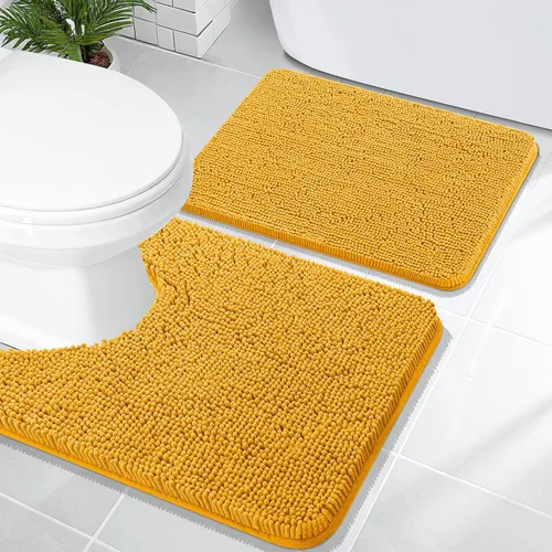Miniatura 89 de OLANLY Juego de alfombras de baño de 2 piezas, alfombras de baño de chenilla suave y absorbente y alfombra de contorno en forma de U para inodoro