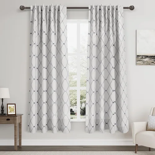 Nanspring Cortinas Blanco Hueso con Patrón Geométrico Gris para Sala de Estar, 72 Pulgadas de Largo, Pestaña Trasera y Bolsillo para Barra, 50%