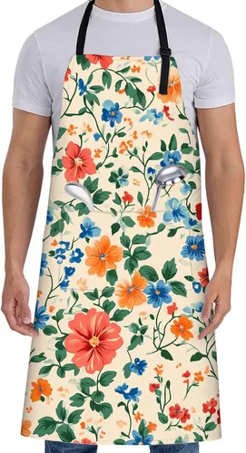 Miniatura 13 de Delantal floral de margaritas blancas para mujer, 28 x 33 pulgadas, delantales de cocina de primavera fresca con 2 bolsillos, tela Oxford, delantal