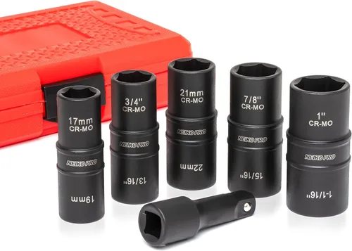 Miniatura 10 de NEIKO 02281B Juego de llaves de vaso de impacto de 1/2 pulgada 4 piezas SAE y MM Barra de extensión de 3 pulgadas Acero Cr-Mo Servicio