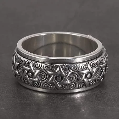 Miniatura 2 de Anillo giratorio de plata con estrella de David Anillo pesado giratorio de estrella de 0.354 in para hombre Joyería de plata de ley 925