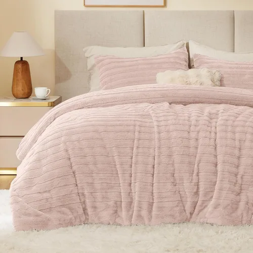 Miniatura 55 de BEDELITE - Juego de edredón de forro polar tamaño individual: ropa de cama supersuave y cálida en color beige, juego de cama de lujo esponjoso