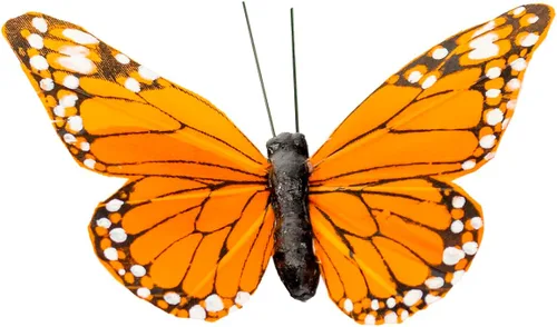 Miniatura 7 de YCHTEWY - Decoración de mariposa monarca, juego de 12 decoraciones de mariposa de plumas con clip, 3.75", naranja..