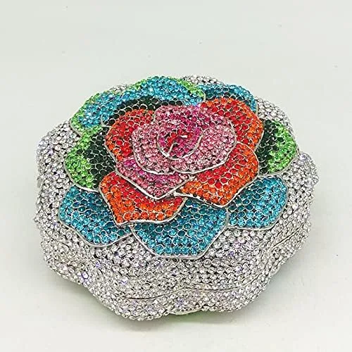 Miniatura 6 de Boutique De FGG Rose Flower Crystal Clutch Mujeres Bolsos de Noche Formal Fiesta Rhinestone Bolso Boda Novia