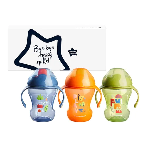 Miniatura 7 de Tommee Tippee Vasos de entrenamiento de 8 onzas con asas para bebés y niños pequeños, a prueba de derrames, sin BPA, azul, naranja y verde, paquete