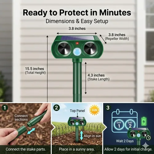 Miniatura 8 de Sonic Fortress Pro - Repelente de ciervos 2026 para gatos con sensor de movimiento, repelente solar ultrasónico de animales con sensor