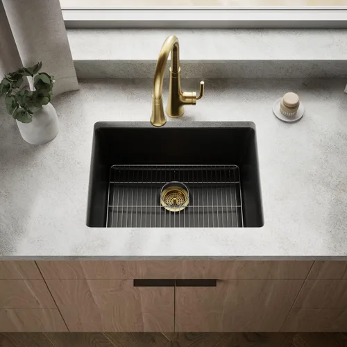 Miniatura 2 de KOHLER 28003-1-CM1 Kennon® - Fregadero de cocina de 25 pulgadas de montaje superior o inferior, incluye estante para fregadero, color negro mate