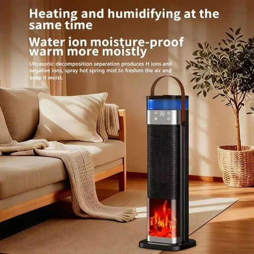Miniatura 7 de Calentador de espacio para interiores, calentador de cerámica PTC de 25 pulgadas y 1500 W con función de atomización y humidificación, 3 modos