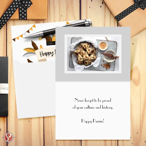 Miniatura 5 de 25 tarjetas de felicitación Happy Purim, máscara tradicional de símbolos de Purim, pergamino, invitaciones de felicitación religiosas judías