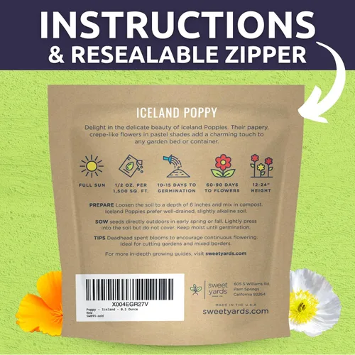 Miniatura 4 de Amapola - Islandia - Paquete grande de 1/2 onza - 75,000 semillas de flores para plantar - Papaver nudicaule