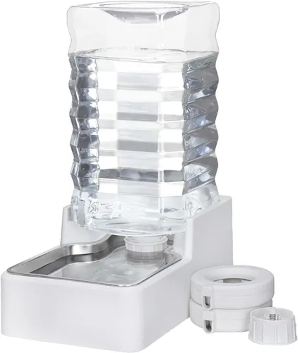 Dispensador automático de agua para mascotas: cuenco de acero inoxidable alimentado por gravedad de 9 L - Alimentador blanco de gran capacidad sin