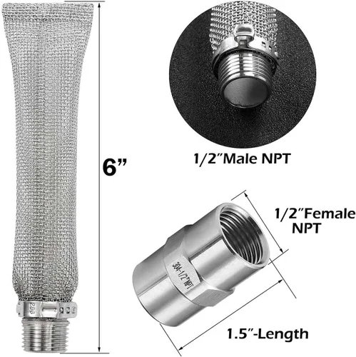 Miniatura 4 de ZCZQC 2 tubos de filtro de acero inoxidable de 6 pulgadas con filtro de cerveza de rosca de 1/2NPT adecuado para elaboración de granos y elaboración