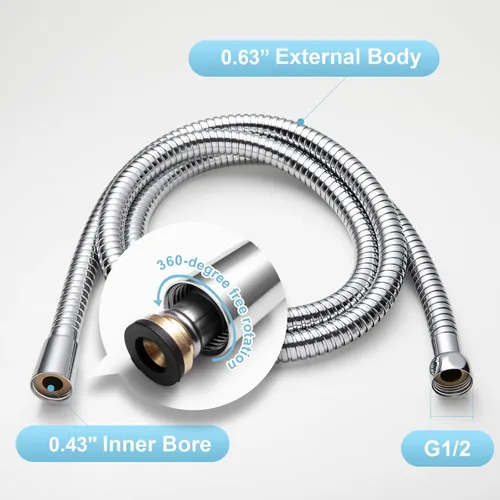 Miniatura 6 de OFFO Manguera de Ducha de Alto Flujo 0.43" Diámetro Grande, 48 pulgadas Sin Nudos de Acero Inoxidable Manguera de Cabezal de Ducha de Repuesto