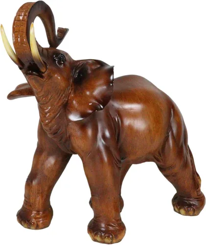 Ebros Gift Elefante de Buda tailandés de madera de caoba sintética auspiciosa con tronco arriba, estatua de 14.25 pulgadas de largo Fengshui Vastu