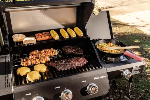 Miniatura 4 de Monument Grills Barbacoa al aire libre de acero inoxidable de 3 quemadores de gas propano, parrilla de patio o jardín de 48,000 BTU con quemador