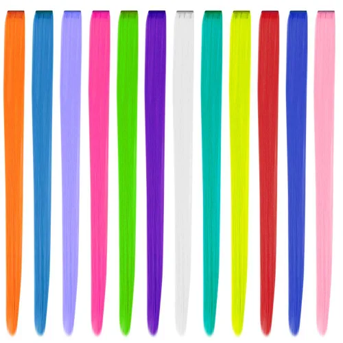 Miniatura 5 de YaFex 12 extensiones de cabello con clip, 22 pulgadas, extensiones de cabello de colores con reflejos para fiesta, extensiones sintéticas largas