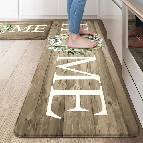 Miniatura 27 de KIMODE Alfombra Antifatiga para Cocina 2 Piezas, Alfombras de Cocina Impermeables y Antideslizantes, Alfombra de Cocina de Estilo Rústico para Piso