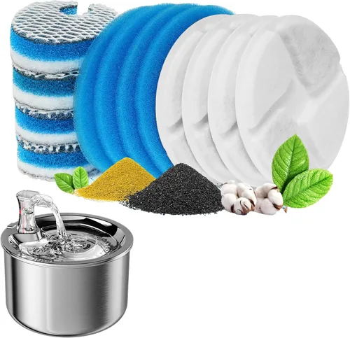Homtyler Filtros de fuente de agua para gatos, paquete de 4 filtros de repuesto para fuentes redondas de acero inoxidable de 2L/67 onzas