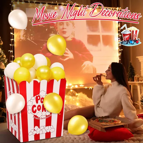 Miniatura 3 de Caja gigante de palomitas de maíz con bomba de globos y globos, soporte de exhibición de palomitas de maíz, decoración para noche de cine