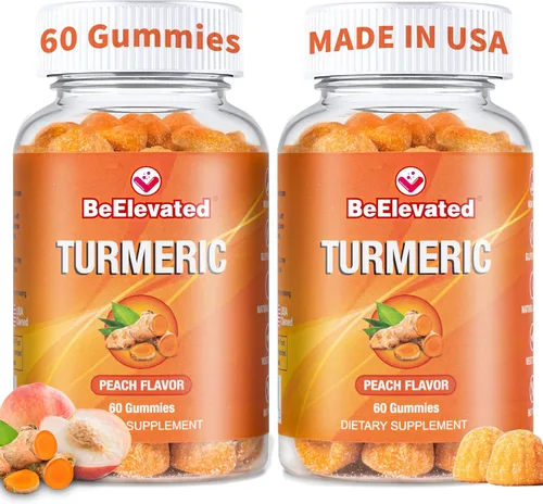 Gomitas de suplemento de cúrcuma y jengibre, gomitas de curcumina veganas y sin OMG con sabor a melocotón con pimienta negra para adultos, 60