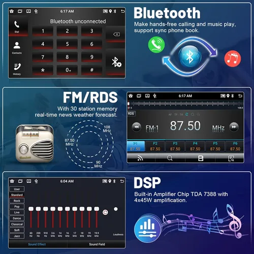 Miniatura 6 de Roinvou [2G+64G] Radio Android para Toyota Corolla EX 2005-2012 Carplay inalámbrico/Android Auto, pantalla táctil de 9 pulgadas para Corolla