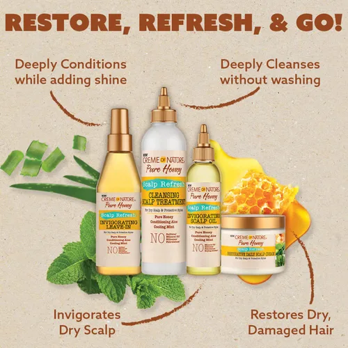 Miniatura 7 de Creme of Nature Pure Honey Scalp Refresh - Tratamiento de limpieza para el cuero cabelludo, fórmula sin enjuague con aloe, menta y miel, disuelve