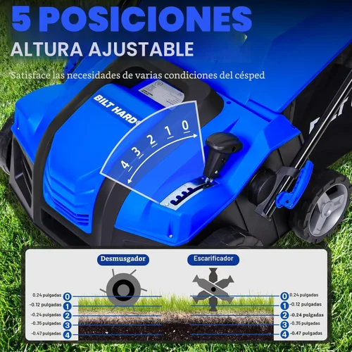 Miniatura 3 de BILT HARD Descompactador Escarificador eléctrico de 16 pulgadas, motor de cobre de 15 amperios, ajuste de profundidad de 5 posiciones, bolsa de paja
