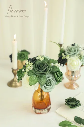 Miniatura 5 de Floroom Flores artificiales de espuma, aspecto real, con tallos, para manualidades, ramos de boda, centros de mesa, despedida de soltera, fiesta, 25