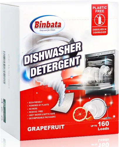 Miniatura 9 de Binbata Hojas de detergente para lavavajillas ecológicas mejoradas hasta 32 cargas, tiras de jabón sin plástico sin perfume con enzima sólida