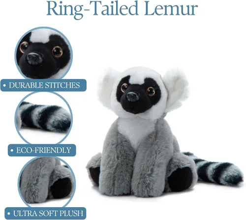 Miniatura 5 de The Petting Zoo Peluche de lémur de cola anillada, regalos para niños, animales salvajes del zoológico Onez, juguete de peluche de lémur de cola