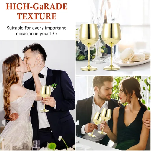 Miniatura 7 de Irenare Juego de 4 copas de vino de acero inoxidable doradas de 12 onzas, copas de vino de metal irrompibles y portátiles para boda, aniversario