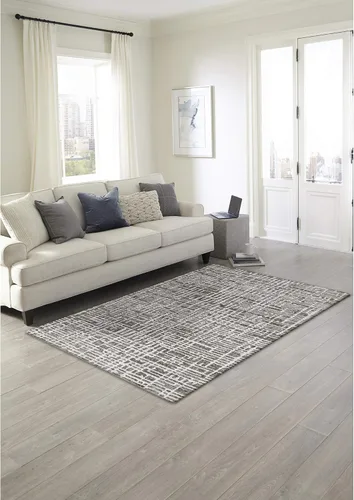 Miniatura 5 de Liora Manne Savannah Grid - Alfombra de lana para interiores, color carbón, 5 pies x 7 pies 6 pulgadas, color gris y negro Gris carbón y negro