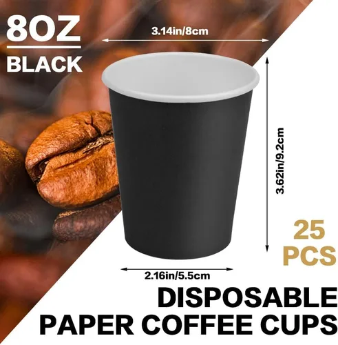 Miniatura 2 de Vasos de papel de 8 onzas, paquete de 25 unidades, vasos de café de papel desechables, para bebidas calientes o frías, para Halloween, fiestas, Negro